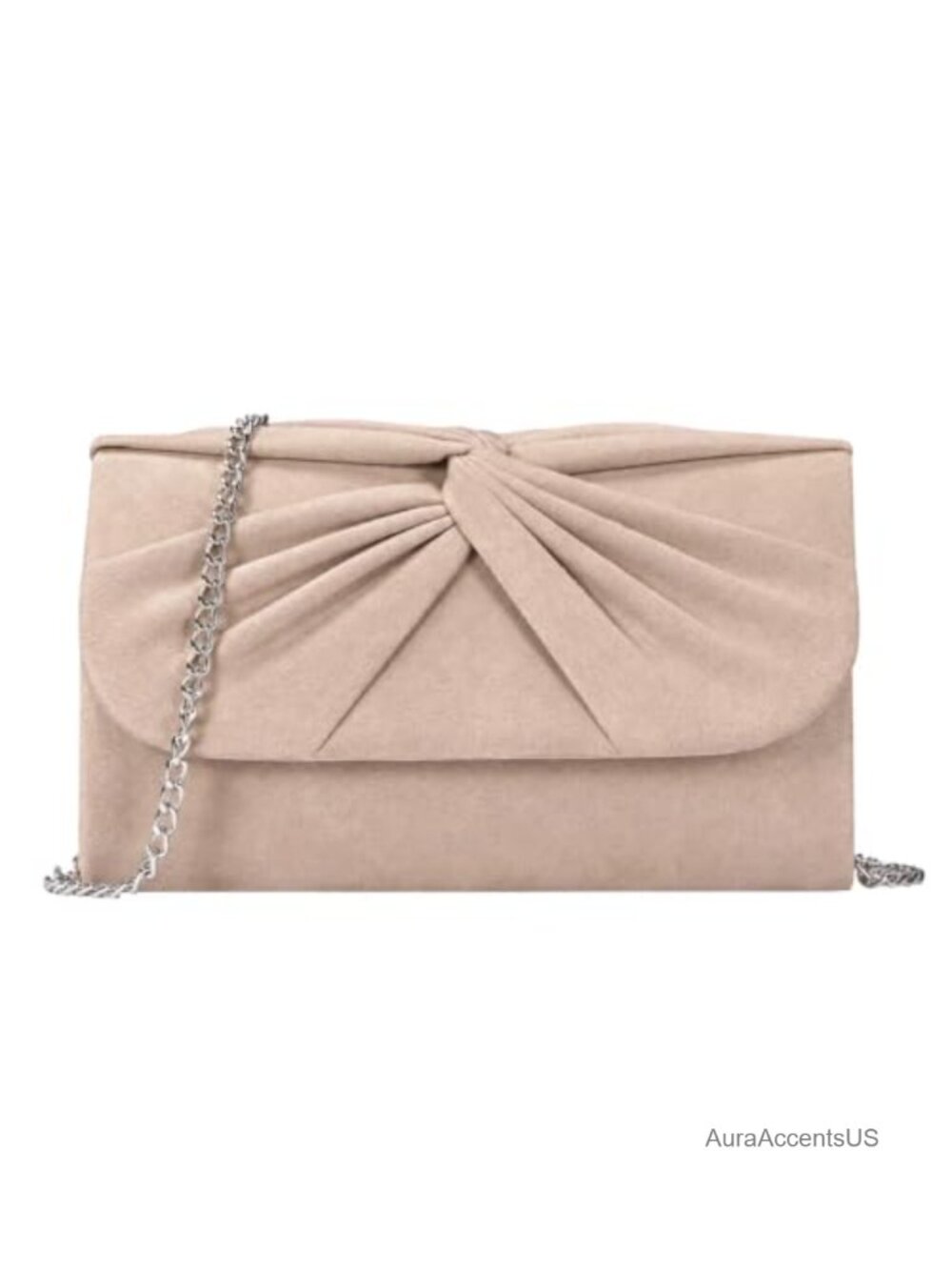 Faux Suede Pleated Bow Clutch Evening Bag Handbag for Women